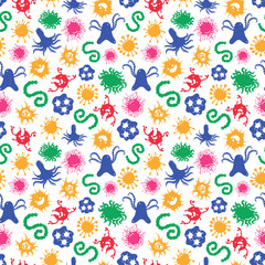 Seamles pattern with colorful microbes and immune bacteries, vector illustration