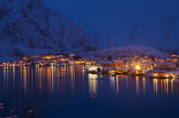 Reine village in night time, Lofoten Islands, Norway