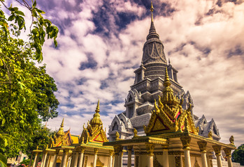 October 09, 2014: Silver pagoda at the Royal Palace of Phnom Penh, Cambodia