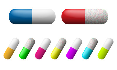 Vector capsules set. Pharmacy drugs icons. Medicament symbols isolated on a white background.