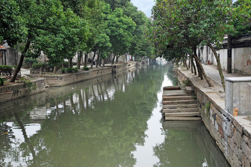 Fototapeta na wymiar China, Shanghai water village Tongli. Typical village canal.