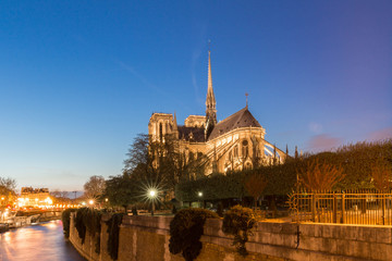 Notre Dame cathedral in evening, Paris.