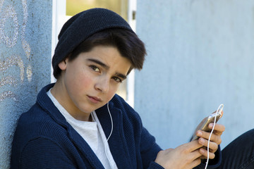 child with the mobile outdoor