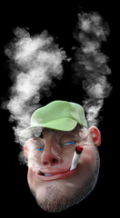 Cartoon man smoking weed joint. 3D illustration