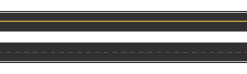 Set of Seamless Road Marking on a White Isolated Background. Top View. Straight Highway Infographic Templates. Vector EPS 10