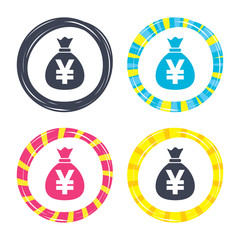Money bag sign icon. Yen JPY currency.