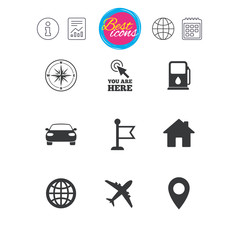 Navigation, gps icons. Windrose, compass signs.