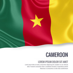 Silky flag of Cameroon waving on an isolated white background with the white text area for your advert message. 3D rendering.