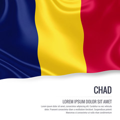 Silky flag of Chad waving on an isolated white background with the white text area for your advert message. 3D rendering.