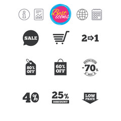 Sale discounts icon. Shopping, deal signs.