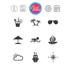 Cruise trip, ship and yacht icons. Travel signs.