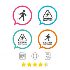 Caution wet floor icons. Human falling signs.