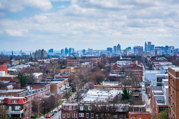 View of Charles Village and downtown in the distance, in Baltimore, Maryland.