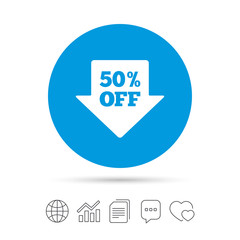 50 percent sale arrow tag sign icon.