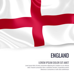 Silky flag of England waving on an isolated white background with the white text area for your advert message. 3D rendering.