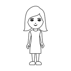 silhouette caricature cheerful woman with costume vector illustration