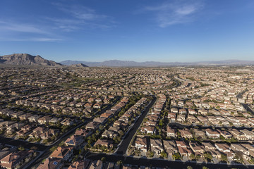 Aerial view of the suburban Summerlin neighborhood in Las Vegas, Nevada. © trekandphoto