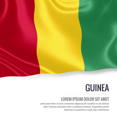 Fototapeta premium Silky flag of Guinea waving on an isolated white background with the white text area for your advert message. 3D rendering.
