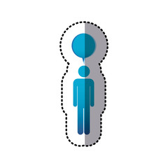 sticker pictogram blue male with bubble dialog box vector illustration