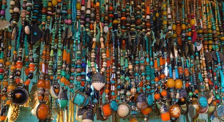 An Indian marketplace depicts the wares of a local craftsman, who stitched every bead together.
