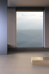 Modern Living room simple and window on Sky view background