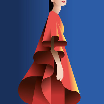 Illustration of woman wearing red&nbsp;frilled dress