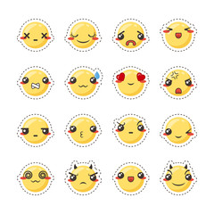 Set of cute lovely kawaii emoticon. Sticker collection.