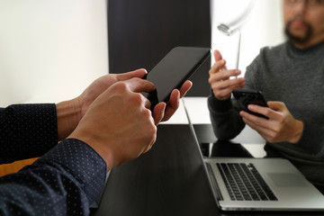 co working team meeting concept,businessman using smart phone in modern office