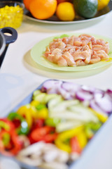 healthy foods are on the table in the kitchen