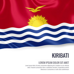Obraz premium Silky flag of Kiribati waving on an isolated white background with the white text area for your advert message. 3D rendering.