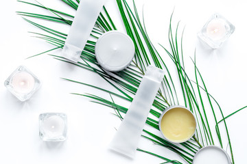 Beauty and fashion concept with decorative cosmetics on table background top view