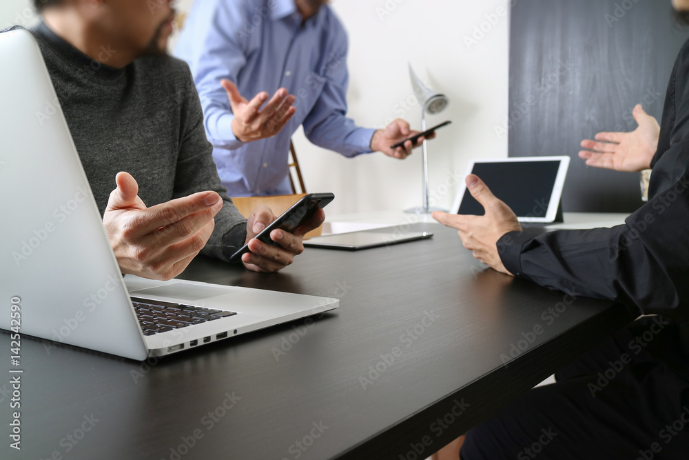 Aufkleber co working team meeting concept,businessman using smart phone and digital tablet and laptop computer