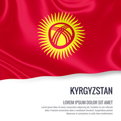 Silky flag of Kyrgyzstan waving on an isolated white background with the white text area for your advert message. 3D rendering.