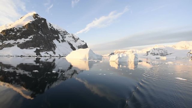 Beautiful mountains in Antarctica at sunset, view from ship