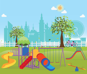Playground in the Public park in the City. - obrazy, fototapety, plakaty
