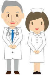 かわいい初老の医師と看護師　お出迎え