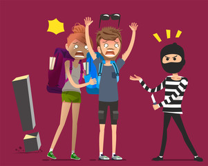 Obraz premium The danger of traveling abroad. Caution for two travelers. Country should be careful.
