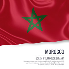 Silky flag of Morocco waving on an isolated white background with the white text area for your advert message. 3D rendering.