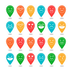 Colored flat icons of emoticons. Smile with a beard, different emotions, moods. Vector