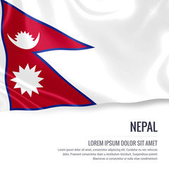 Silky flag of Nepal waving on an isolated white background with the white text area for your advert message. 3D rendering.