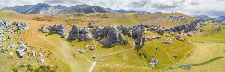 Poster Aerial view of Boulders at Castle Hill, New Zealand © superjoseph