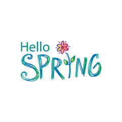 Hello Spring. Hand lettering calligraphy.