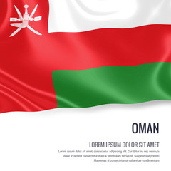 Silky flag of Oman waving on an isolated white background with the white text area for your advert message. 3D rendering.
