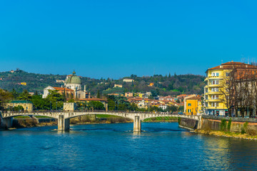 riverside of the adige river in the italian city verona