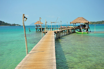 Beach on Tropical Islands with Wooden Piers