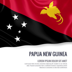 Obraz na płótnie Canvas Silky flag of Papua New Guinea waving on an isolated white background with the white text area for your advert message. 3D rendering.