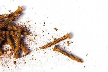 Rust old screw set isolated on white background