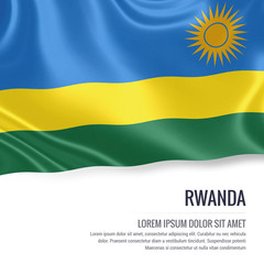 Silky flag of Rwanda waving on an isolated white background with the white text area for your advert message. 3D rendering.