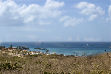 Pirate ships moored off of Malmok Beach on Aruba's NorthWest coast.