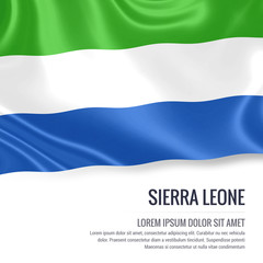 Silky flag of Sierra Leone waving on an isolated white background with the white text area for your advert message. 3D rendering.